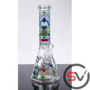 RICK AND MORTY GLASS BEAKER WATER PIPE EVIL CLOWN 10inch (GLOW IN DARK)